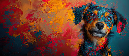 Abstract dog portrait in vibrant red hues. Generative AIの素材