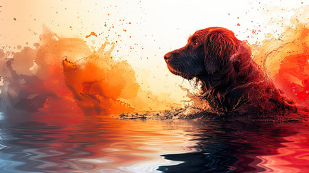 Abstract dog portrait in vibrant red hues. Generative AIの素材