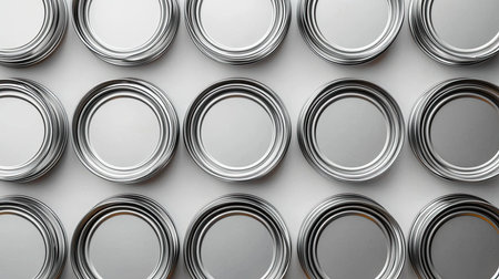 Rows of shiny silver lids arranged symmetrically. Generative AIの素材