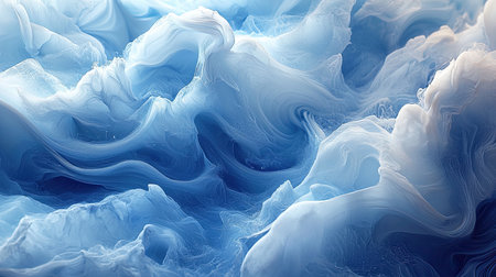 Serene abstract art of flowing blue and white textures. Generative AIの素材
