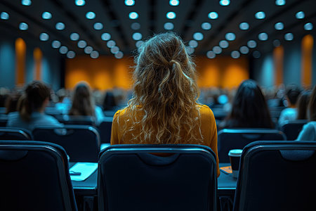 Audience seated at conference hall listening attentively. Generative AIの素材