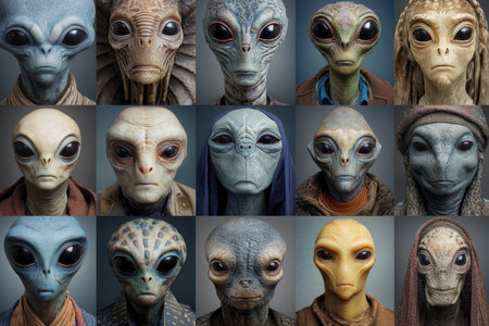 Portrait Grid of Alien Characters Generative AIの素材