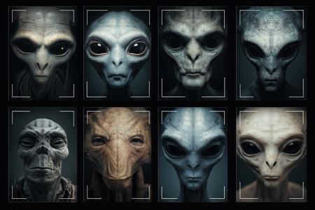 Portrait Grid of Alien Characters Generative AIの素材