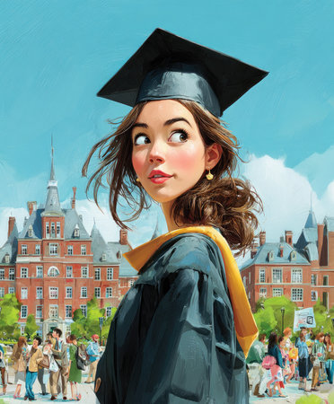 Graduate woman in cap and gown Generative AIの素材