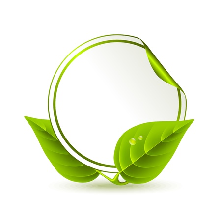 Round sticker decorated with green leavesのイラスト素材