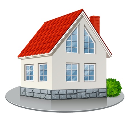 Single house with red roof isolated on white background. Vector illustrationのイラスト素材