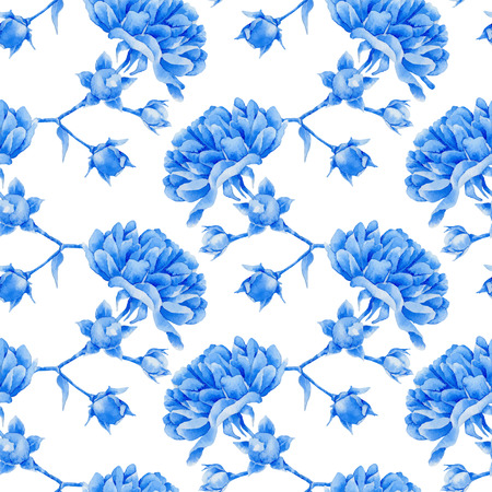 Floral pattern. Vector seamless background. Blue rosesのイラスト素材
