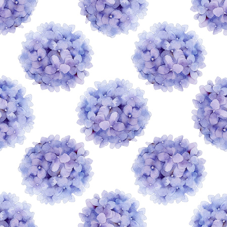 Seamless pattern with violet hydrangeas. Watercolor illustration