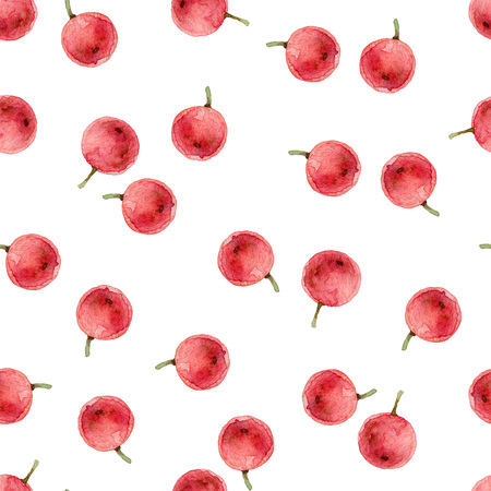 Simple watercolor seamless pattern with red holly berries