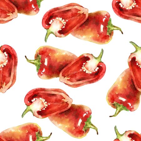 Watercolor seamless pattern with red bell pepperの写真素材