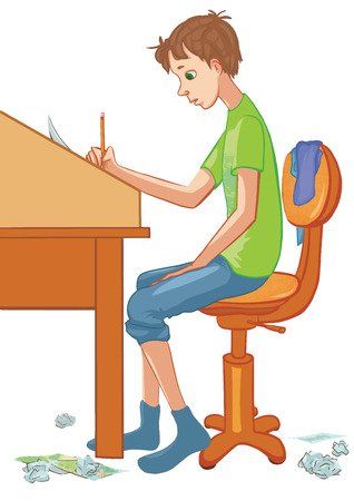 A boy painting at the tableのイラスト素材