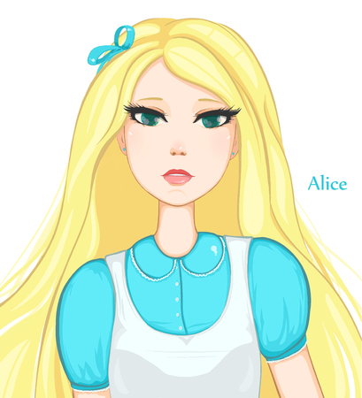Pretty blonde girl with green eyes. Alice in Wonderlandのイラスト素材