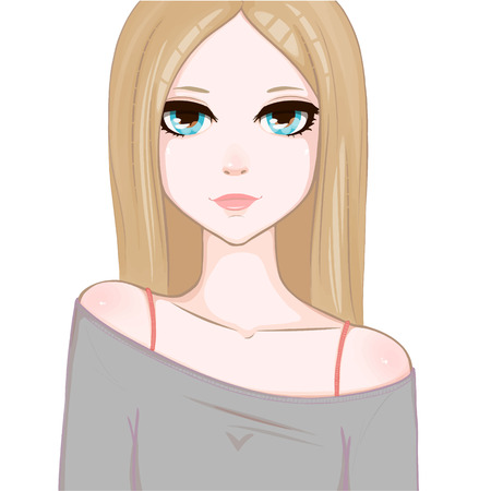 Fashion cute girl in a gray sweater. Cartoon funny characterのイラスト素材