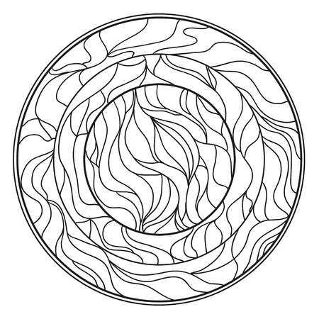 Zendala. Zentangle. Hand drawn circle mandala with abstract patterns on isolation background. Design for spiritual relaxation for adults. Line art creation. Black and white illustration for coloring.のイラスト素材