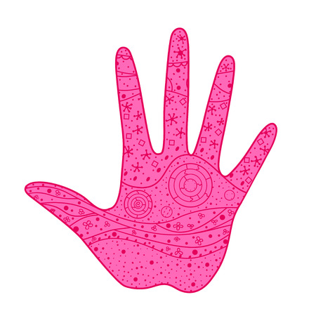 Hand. Hand drawn abstract patterns on isolation background. Design for spiritual relaxation for adults. Line art creation. Print for polygraphy, posters and textiles. Outline for t-shirtsのイラスト素材