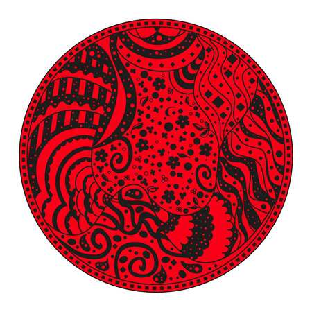 Mandala. Zentangle. Hand drawn circle zendala with abstract patterns on isolation background. Design for spiritual relaxation for adults. Line art. Outline for tattoo, printing on t-shirts, postersのイラスト素材