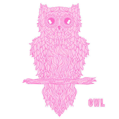 Owl. Detailed hand drawn vintage owl with abstract patterns on isolation background. Design for spiritual relaxation for adults. Outline for tattoo, printing on t-shirts, posters.のイラスト素材