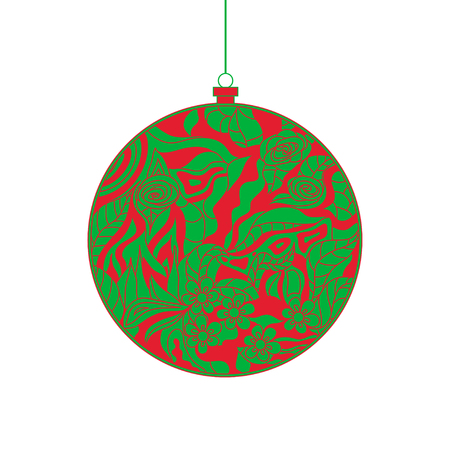 Christmas tree toy. Happy New Year. Zentangle. Hand drawn christmas ball with abstract patterns on isolation background. Design for spiritual relaxation for adults. Line art creationのイラスト素材