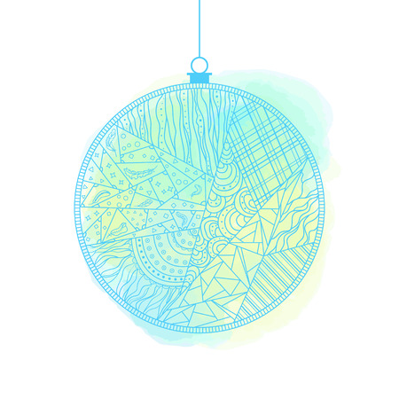 Christmas tree toy. Happy New Year. Hand drawn Christmas ball with abstract patterns on isolation background. Design for spiritual relaxation for adults. Line art creation.のイラスト素材