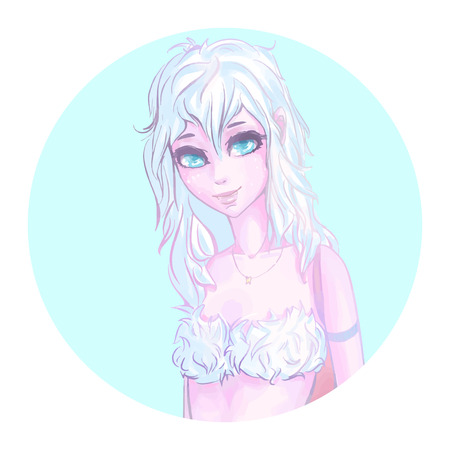 Funny monster girl. Cartoon character. Yeti girl. Illustration of a cute yeti. Art creation. Web icon. Print for polygraphy, posters and textilesのイラスト素材