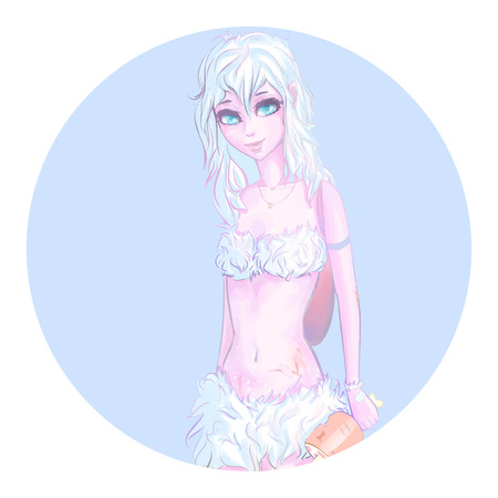 Yeti girl. Illustration of a cute yeti. Funny monster girl. Cartoon character. Art creation. Web icon. Print for polygraphy, posters and textilesのイラスト素材