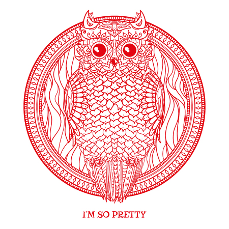 Mandala with owl. Hand drawn abstract patterns on isolation background. Design for spiritual relaxation for adults. Zendala. Outline for tattoo, printing on t-shirts, posters. Zen artのイラスト素材