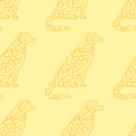 Dog. Seamless pattern. Boho style. Hand drawn dog with abstract patterns on isolation background. Zen art. Design for spiritual relaxation for adults. Design Zentangle. Art creative. Illustrationのイラスト素材
