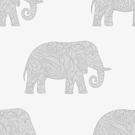 Elephant. Seamless pattern.   Hand drawn abstract patterns on isolation background. Design for spiritual relaxation for adults. Line art creation. Zen art. Decorative styleのイラスト素材