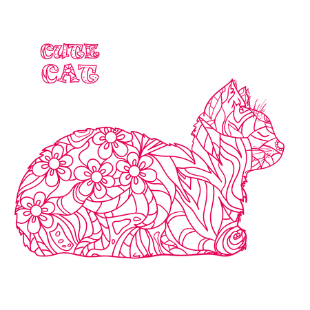A Cat Hand drawn animal with abstract patterns on isolated background.のイラスト素材