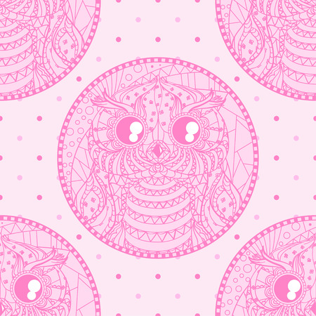 Owl. Seamless pattern. Hand drawn abstract patterns on isolation background.のイラスト素材