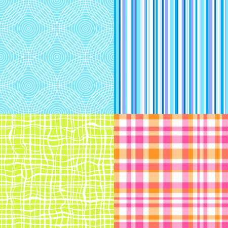 Set of seamless multicolored patterns. Checkered background.のイラスト素材