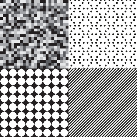 Set of seamless patterns. Checkered background. Abstract geometric wallpaper of the surface. Dotted texture. Print for polygraphy, posters, t-shirts and textiles. Doodle for designのイラスト素材