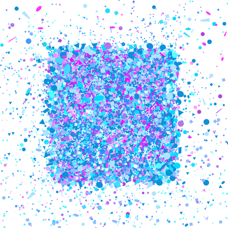 Square complicated shape. Colored confetti on white. Intricate pattern for design. Background with glitters. Print for polygraphy, posters, banners and textiles. Greeting cardsのイラスト素材