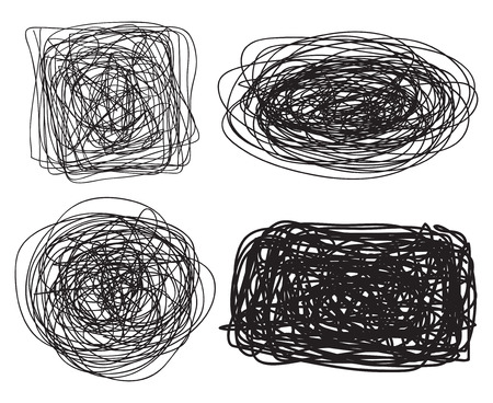 Set of chaos patterns. Intricate 
texture. Chaotic tangled stripes. Background with lines and waves. Art creation. Hand drawn dinamic scrawls. Black and white illustrationのイラスト素材