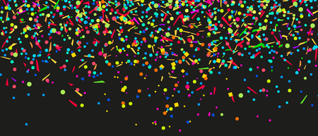 Wallpaper with multicolored confetti on dark background. Pattern for design. Glitters. Print for polygraphy, posters, banners and textiles. Greeting cards. Explosion. Fireworkのイラスト素材