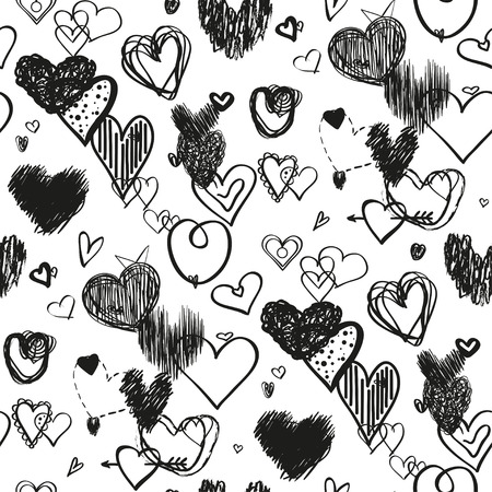 Seamless background with hearts. Abstract geometric wallpaper of the surface. Hand drawn love signs on white. Collection. Line art. Print for banners, posters, t-shirts and textilesのイラスト素材