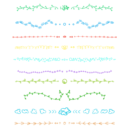 Collection of colored ornaments. Hand drawn universal elements with abstract patterns on isolated background. Design for spiritual relaxation for adults. Doodle for books, brochures, posters and flyerのイラスト素材