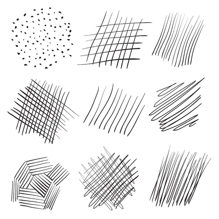 Backgrounds with array of lines. Intricate chaotic textures. Wavy backdrops. Hand drawn tangled patterns. Black and white illustration. Elements for posters and flyersのイラスト素材
