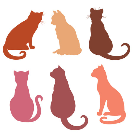 Cats on white. Hand drawn colored cat on isolated background. Doodles with animals for icons. Print for polygraphy, posters, t-shirts and textilesのイラスト素材