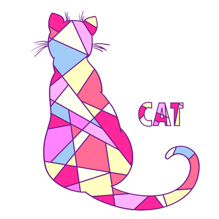 Cat on white. Hand drawn mosaic animal with tiled patterns on isolation background. Design for spiritual relaxation for adults. Doodle for banners, posters, t-shirts and textilesのイラスト素材