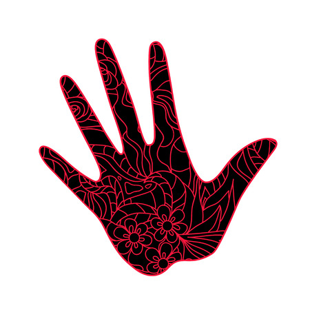 Hand on white. Abstract patterns on isolation background. Design for spiritual relaxation for adults. Zen art. Doodle for banners, posters, t-shirts and textilesのイラスト素材