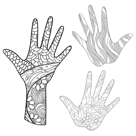 Arm. Hand drawn doodles with abstract patterns on isolation background. Design for spiritual relaxation for adults. Line art creation. Black and white illustration for coloring. Zentangle. Zen artのイラスト素材