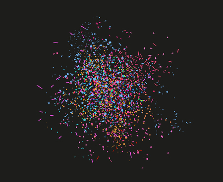 Colored confetti on isolated black background. Texture with many glitters. Holiday elements. Pattern for flyers, banners and textiles. Greeting cardsのイラスト素材