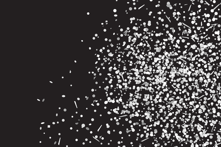 Confetti on isolated background. Texture with many glitters. Holiday elements on black. Pattern for flyers, banners and textiles. Greeting cards. Black and white illustrationのイラスト素材