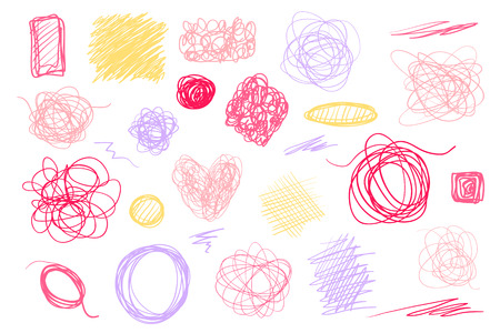 Backgrounds with tangled lines on white. Intricate chaotic textures. Wavy backdrops. Hand drawn grunge patterns. Elements for designのイラスト素材