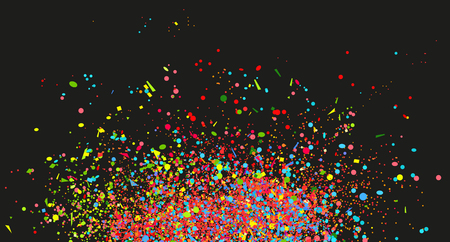 Colored confetti on isolated black background. Texture with many glitters. Holiday elements. Pattern for flyers, banners and textiles. Greeting cardsのイラスト素材
