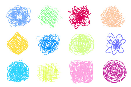 Colorful backgrounds with array of lines. Intricate chaotic textures. Wavy backdrops. Hand drawn tangled patterns. Elements for posters and flyersのイラスト素材