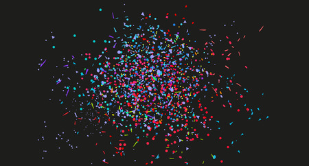 Confetti on isolated background. Texture with many glitters. Holiday elements on black. Pattern for flyers, banners and textiles. Greeting cardsのイラスト素材