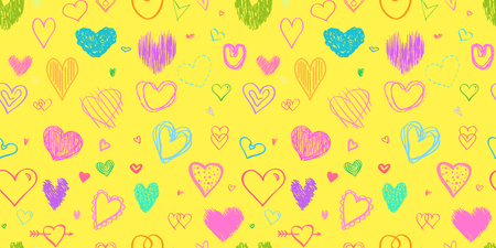 Seamless colorful background with big and small hearts. Abstract geometric wallpaper of the surface. Hand drawn simple love signs. Print for polygraphy, posters, t-shirts and textilesのイラスト素材