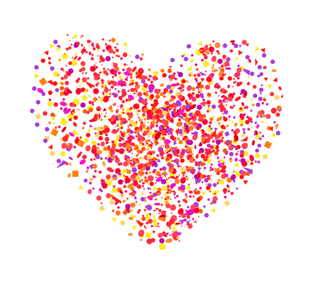 Abstract heart with confetti on isolated white. Holiday background from random geometric elements. Pattern for banners, posters and textiles. Greeting cards. Doodle for design and businessのイラスト素材